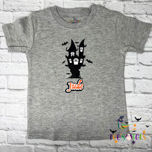 Load image into Gallery viewer, Boy's Haunted House Halloween Shirt (Glows in the Dark)