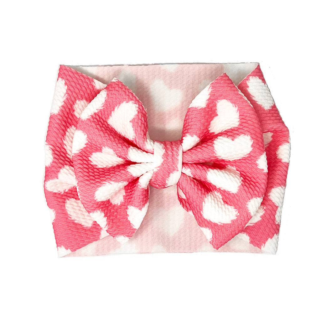 Bow Head Wrap - Pink Furry Hearts