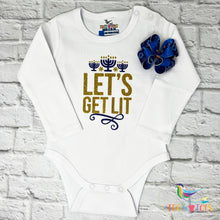 Load image into Gallery viewer, Let&#39;s Get Lit! Hanukkah Baby Bodysuit
