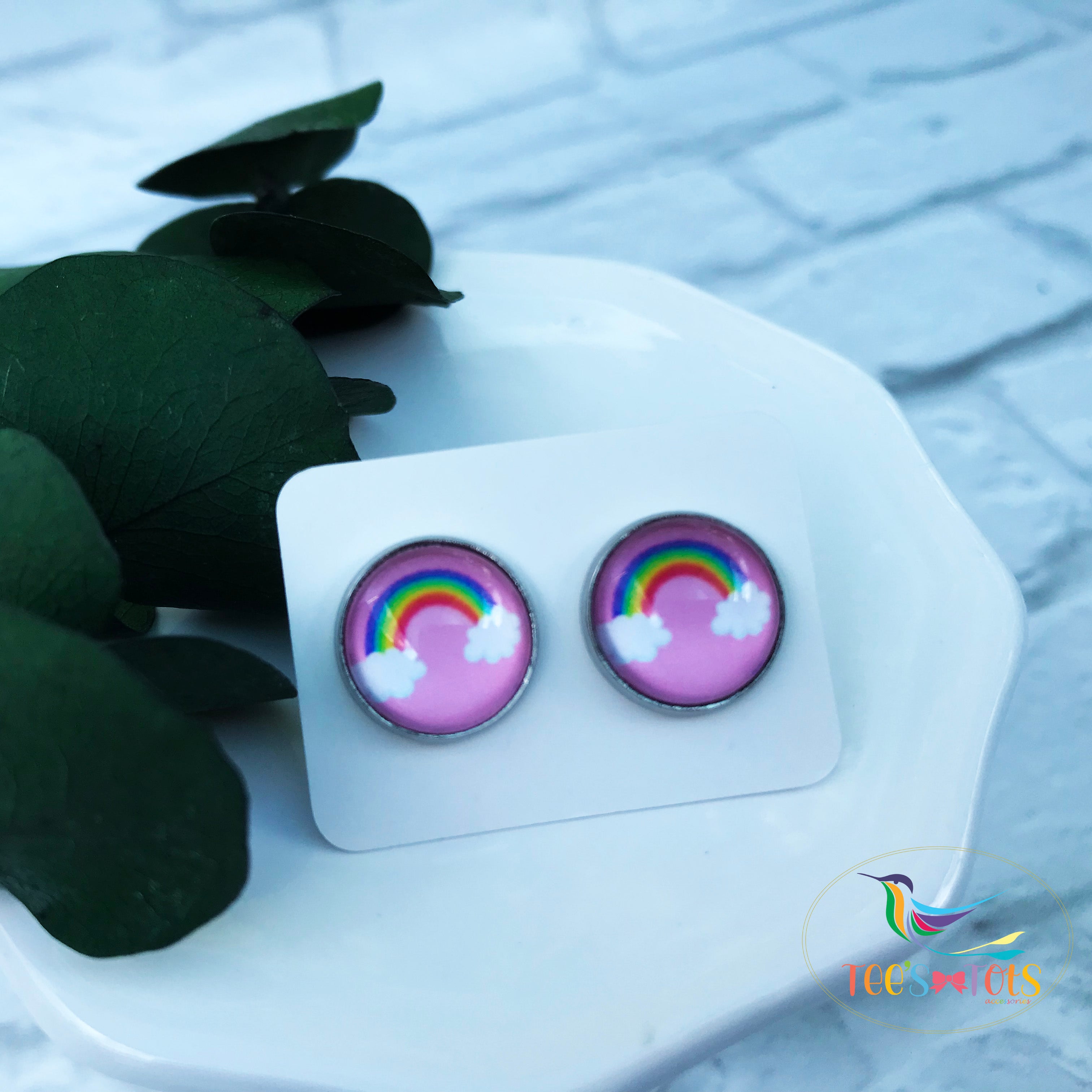 Rainbow Sherbet Colored Glittery, Hypoallergenic, Plastic Post Stud Earrings,  3 Pack of Pink Studs, Plastic Posts by Jules Jewelry Box 